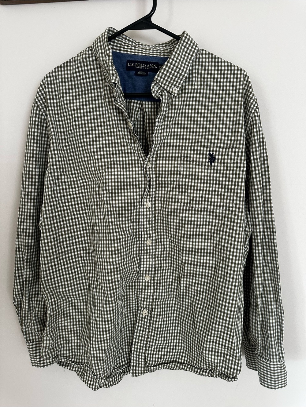 U.S. Polo Assn. Olive and White Gingham Button-Down Shirt